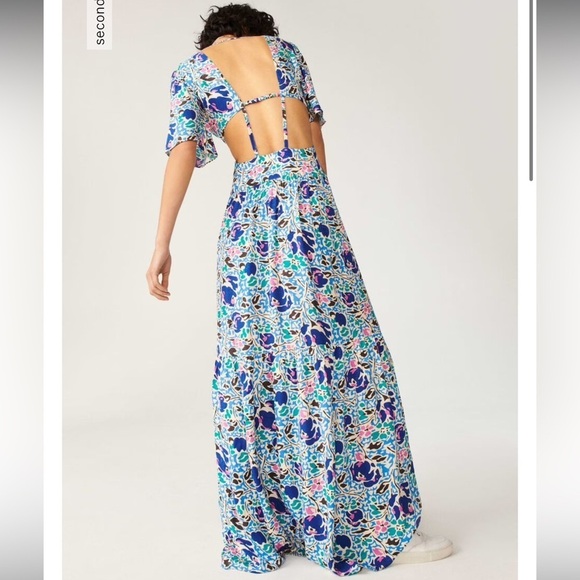 ba&sh Dresses & Skirts - ba&sh NWT Ova Maxi Dress Floral Print Open-Back Backless Flowy Blue White XS / 0